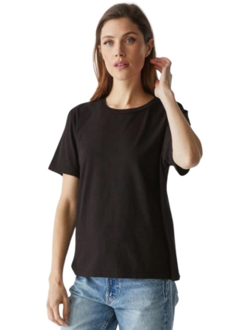 MICHAEL STARS Women's Becca Crew Neck Tee Small Black Cotton Short Sleeve NWT
